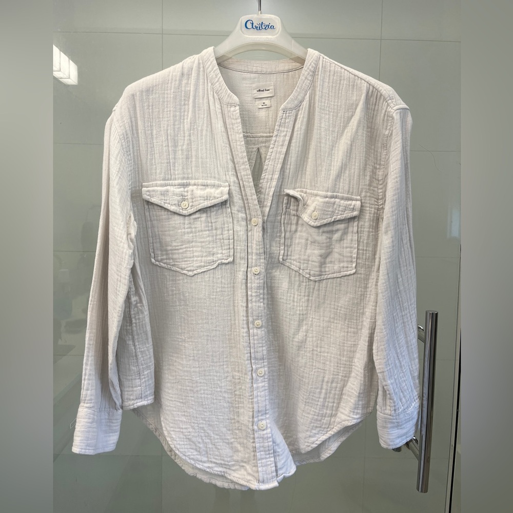 Aritzia Wilfred White Textured Button Down Shirt Blouse XS